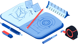 ポンチ絵から図面を起こす作業のイラスト